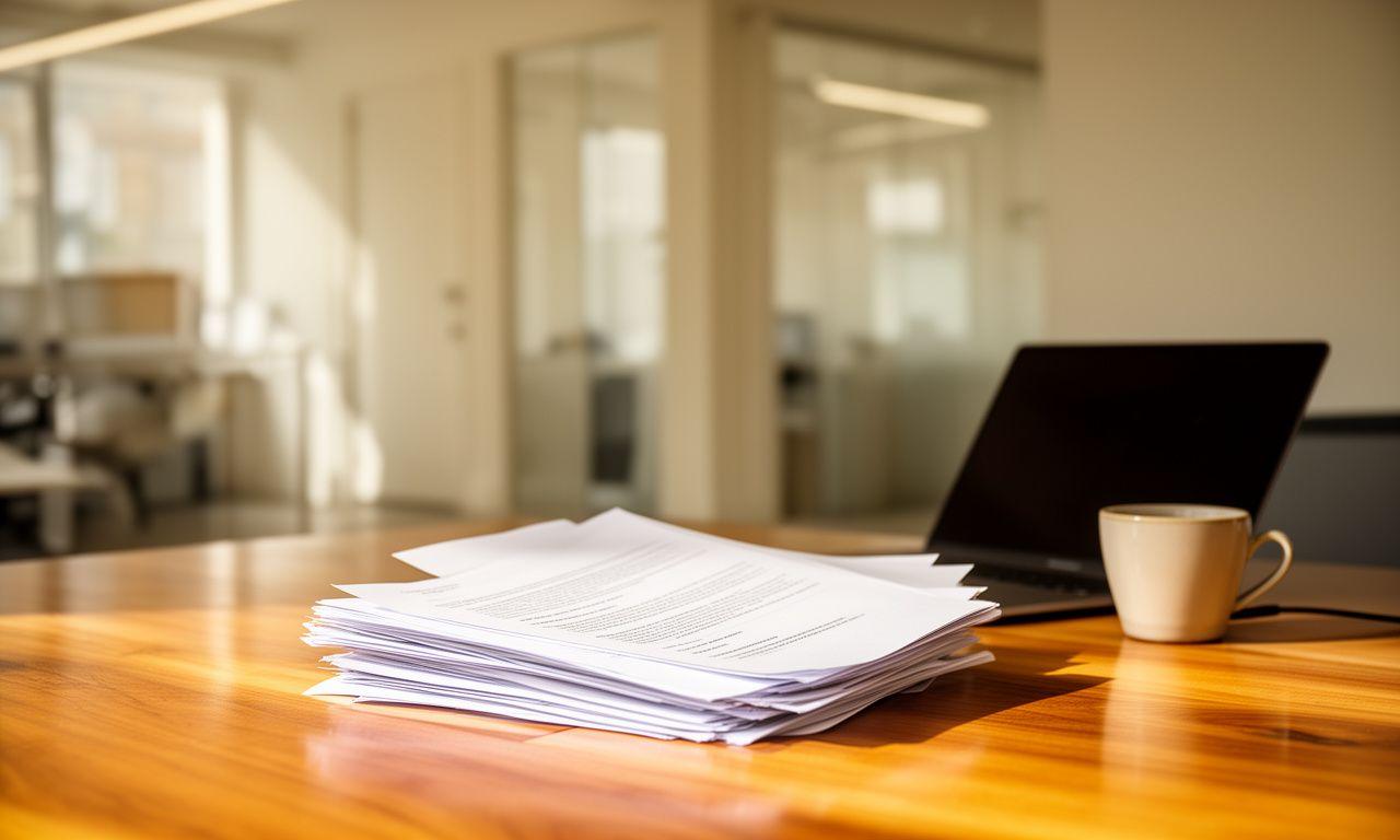 Commercial solicitor reviewing a contract at a bright timber desk in a Sandwell office